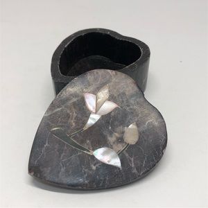 Made In India Stone Floral Heart Shaped Trinket Box 2.75” W